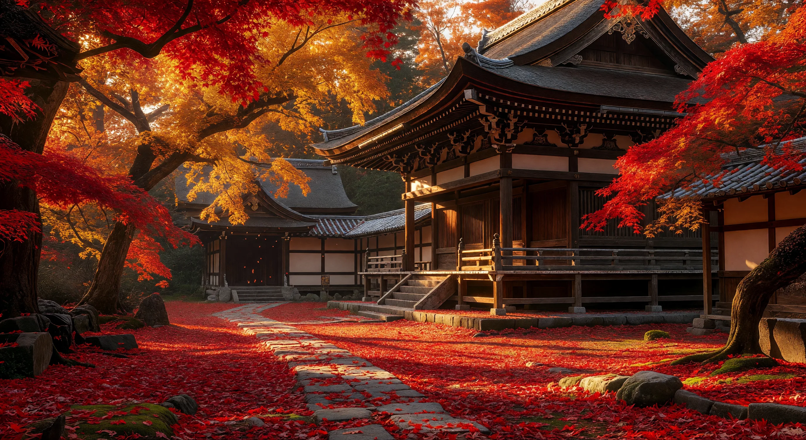 Kyoto red maple temple