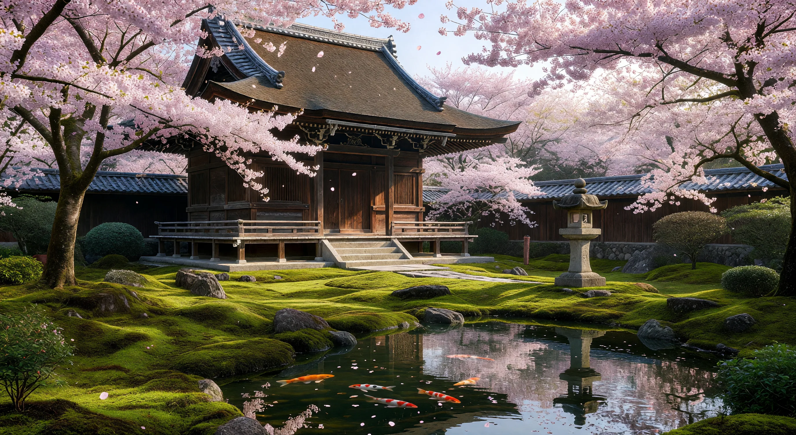 Zen temple garden with sakura
